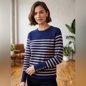 J. McLaughlin Womens Zosia Classic Quiet Luxury Cashmere Sweater In Stripe Sz XL